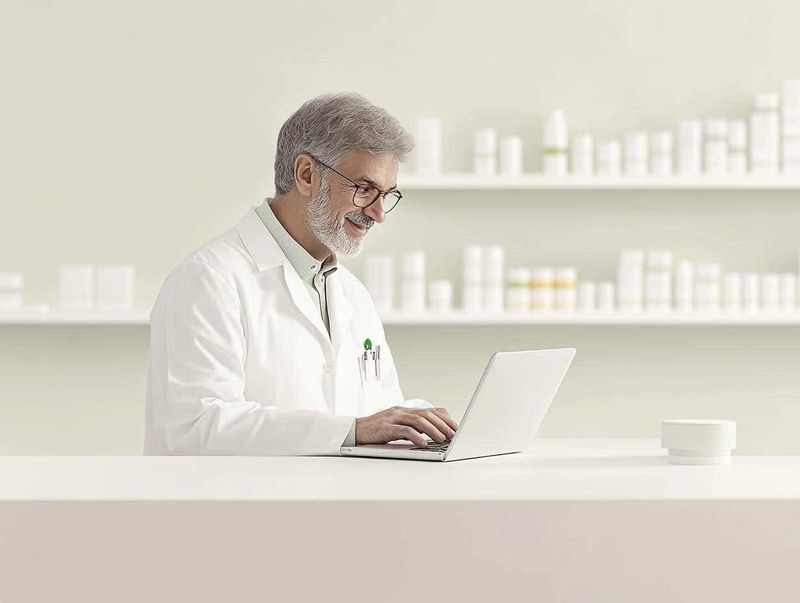 Doctor typing on a laptop